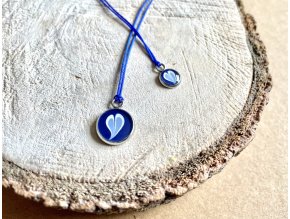 Kulatý náhrdelník srdce 1+1 pro maminku a dítě tmavě modrý