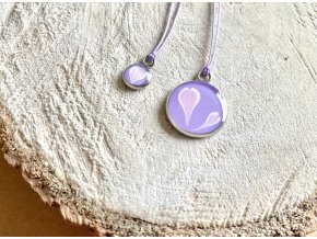 Kulatý náhrdelník srdce 1+1 pro maminku a dítě fialovo-růžový