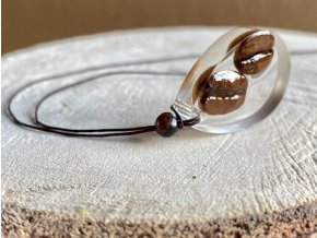 Dvě zrnka kávy 3D v křišťálové pryskyřici s mahagonovým Obsidiánem