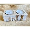 Dřevěný ručně malovaný svícen hnědo-bílý 10x5x3,5 cm