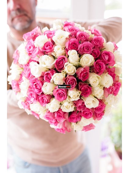 Valentýn 101 růží, růžové a bílé