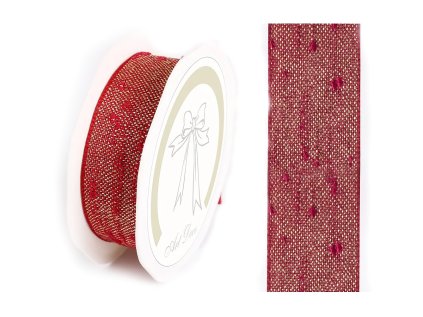 tkana stuha so zlatym vlaknom 25mm cervena