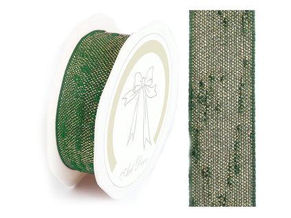tkana stuha so zlatym vlaknom 25mm zelena