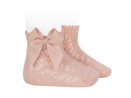 cotton openwork short socks with bow nude