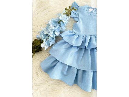 Volánkové lněné modré šaty Zula