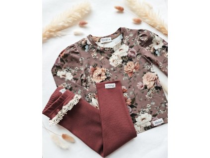 Legíny žebrované s volánkem terakota Helen