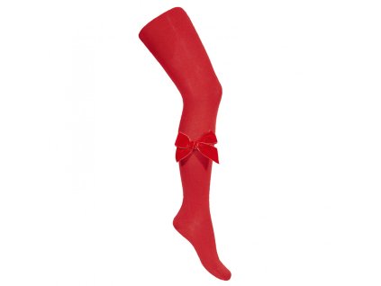 side velvet bow cotton tights red