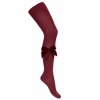 side velvet bow cotton tights garnet