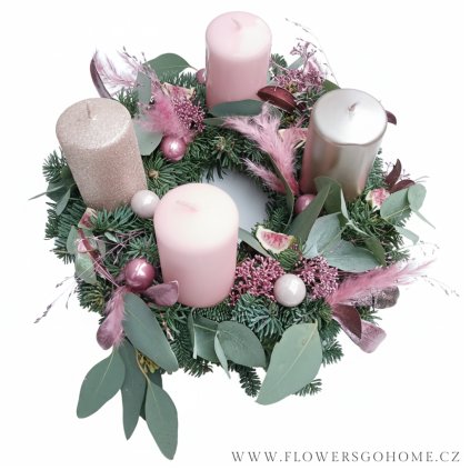 Adventní věnec růžový svíčky mic