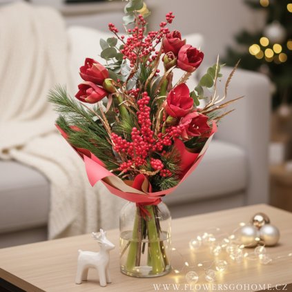 Vánoční kytice amarylis a cesmína