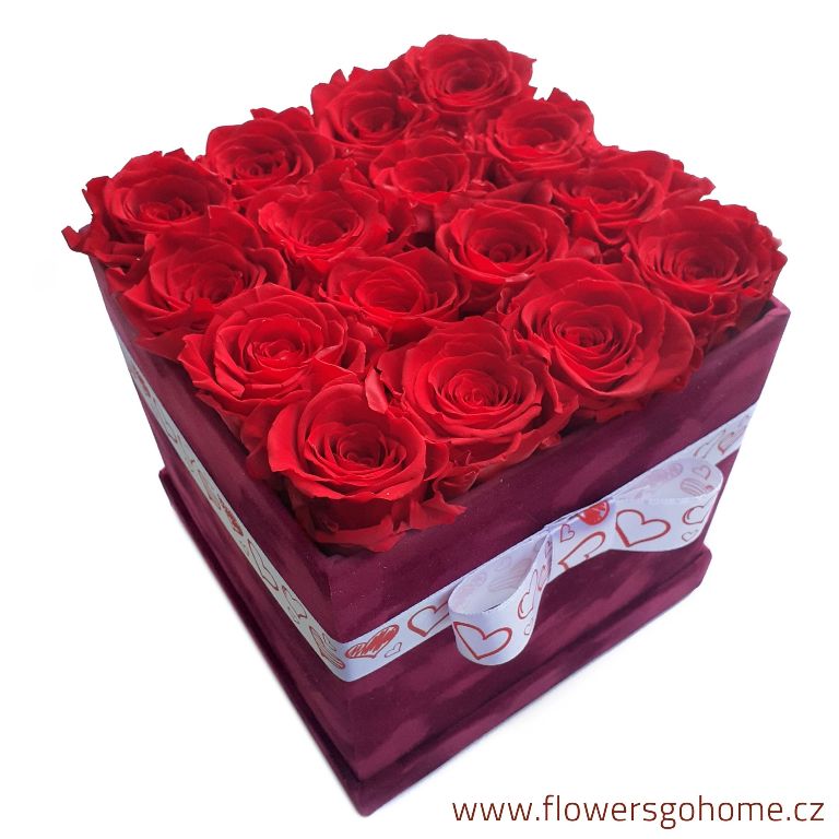 Stabilizovaná růže v boxu 16 ks Stabilizace zaručuje životnost min. 2 roky Barva: Red
