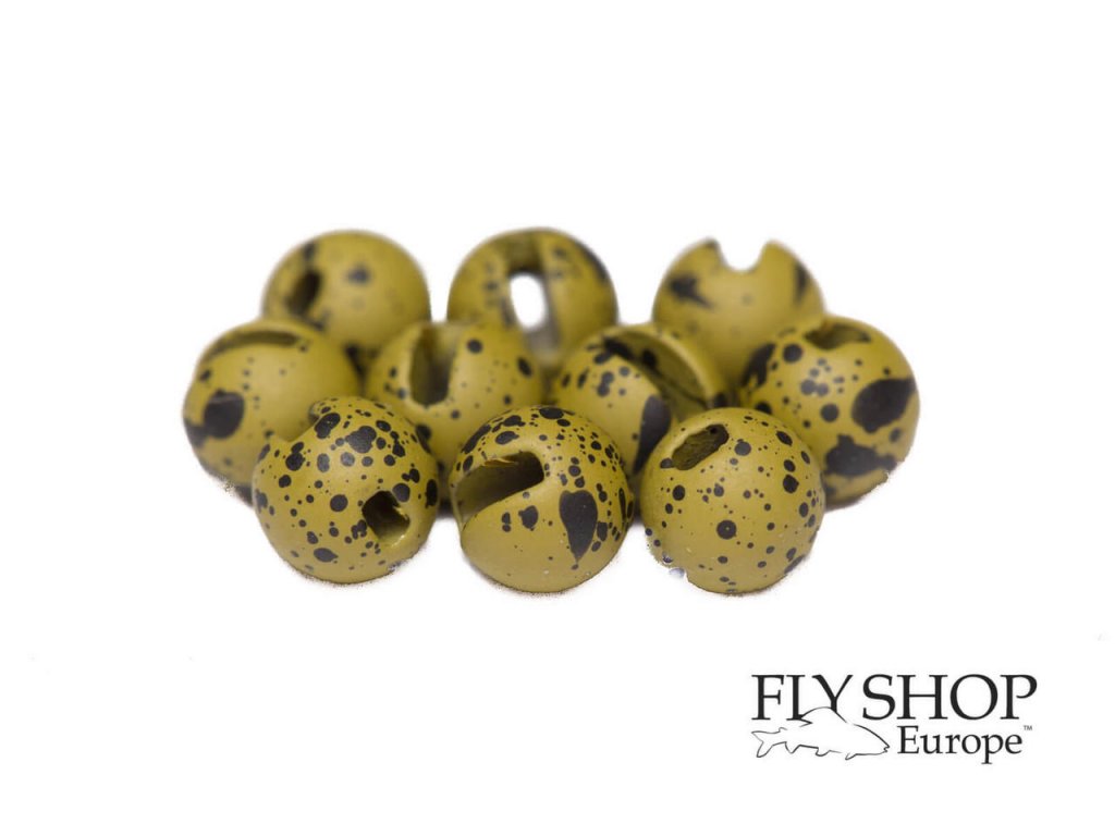 FS Europe Slotted Tungsten PLUS Beads Small Slot - Mottled Matt Olive (10 Pack)