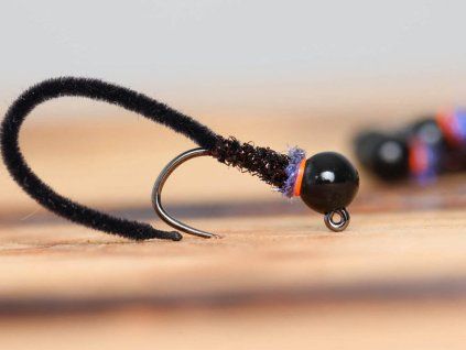 micro chenille worm fly blackout black tungsten bead fse588