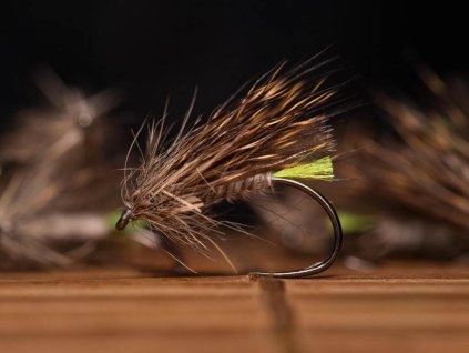 grey sedge caddis dry fly chartreuse tip fse045