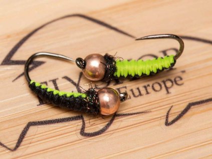 2tone woven caddis nymph black chartreuse fse298