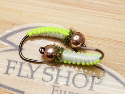 2tone woven caddis nymph chartreuse white fse323
