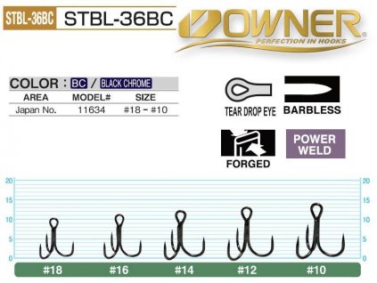 Owner Stinger STBL 36BC - Treble Barbless Hooks