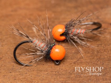 Jigová nymfa Thread Rib Hare's Ear Jig Nymph - Fluo Orange Bead