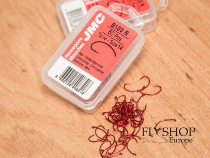 JMC B100R Fly Hooks Barbed Red 50 Pack