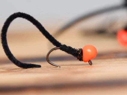 micro chenille worm fly black hot orange fse440
