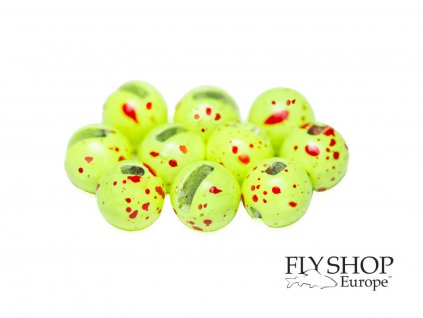 FS Europe Slotted Tungsten PLUS Beads Small Slot - Mottled Chartreuse Red (10 Pack)