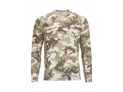 Tričko Simms Solarflex Crewneck Shirt - Woodland Camo Sandbar