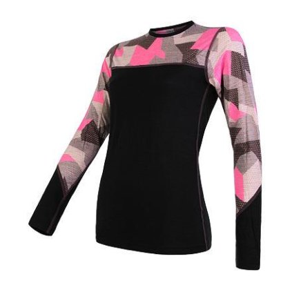 FLS11000482 sensor merino impress damske tricko dl rukav cierna camo