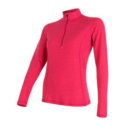 FLS11000523 sensor merino df damske tricko dl rukav zips magenta