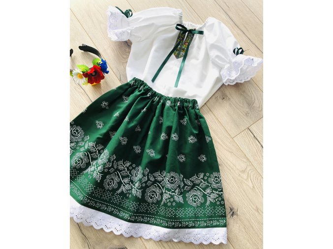 Dievčenský komplet blúzky a sukne Majka (zelený)
