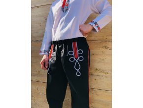Pánske folklórne nohavice čierne (bielo-červené zdobenie)