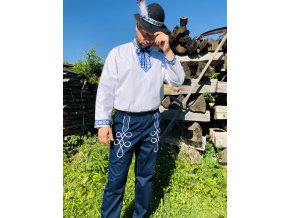 Pánske folklórne nohavice tmavomodré (bielo-modré zdobenie)
