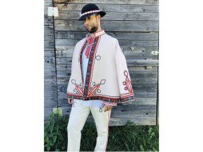 Folklórny kabát (halena) v červeno-čiernom zdobení