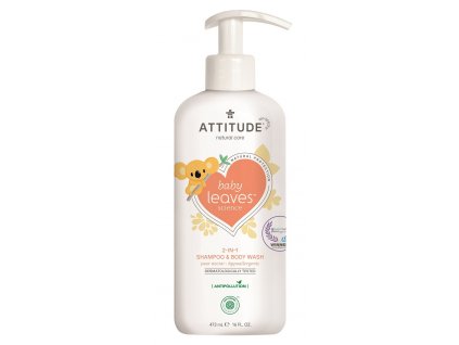 Attitude Baby Leaves Dětské tělové mýdlo a šampon 2v1 s vůni hruškové šťávy s pumpičkou 473 ml