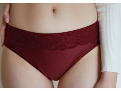 SAYU Menstruační kalhotky vyšší s krajkou bordó