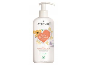 Attitude Baby Leaves Dětské tělové mýdlo a šampon 2v1 s vůni hruškové šťávy s pumpičkou 473 ml