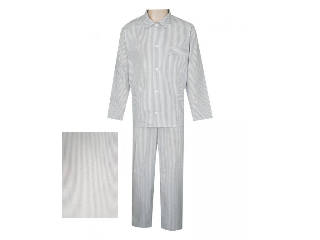 Pánské Pyžamo Popelín FOLTÝN PI12 modrý proužek Velikost: XL, Materiál: Košilovina-popelín