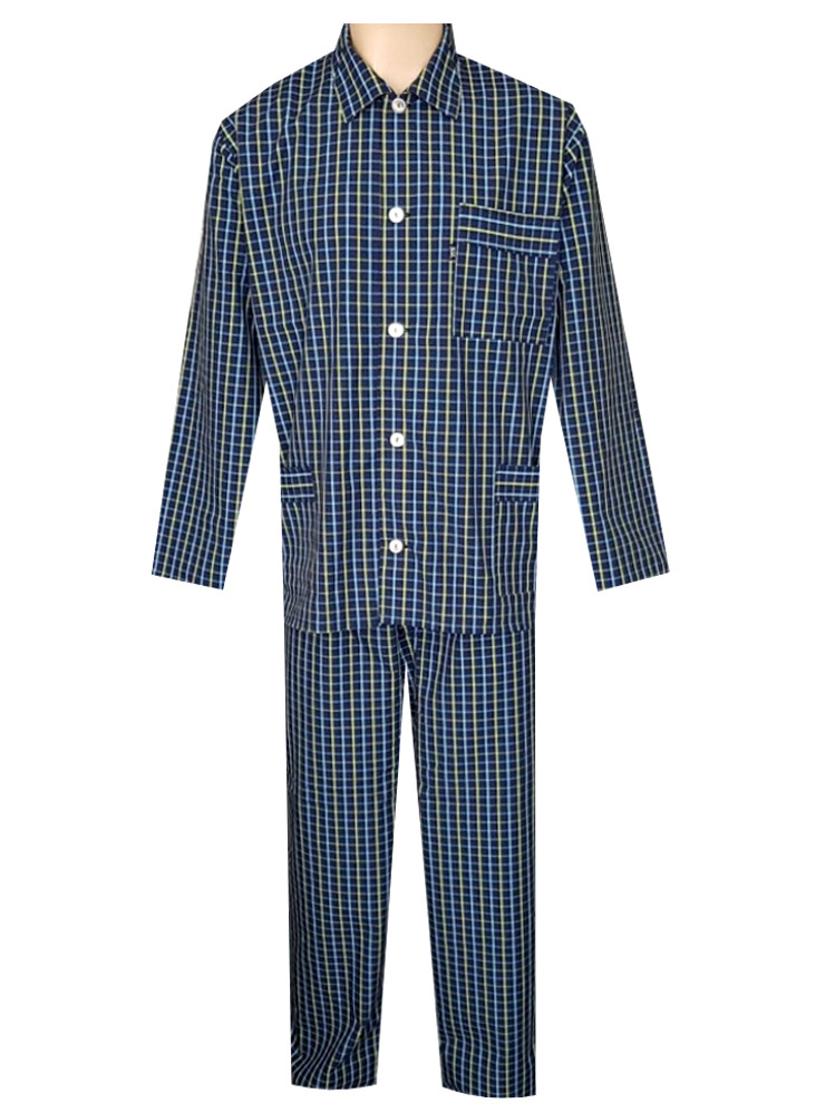 Pánské Pyžamo Popelín FOLTÝN PI23 modrožlutá kostka Velikost: 3XL, Materiál: Košilovina-popelín