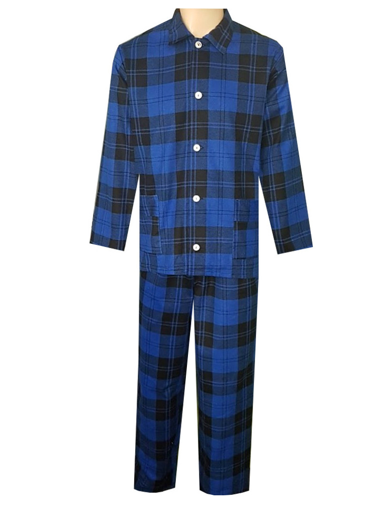 Pánské Pyžamo Flanelové FOLTÝN PF24 modrá kostka Velikost: 3XL, Materiál: Flanel