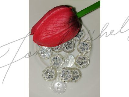 Akril Glitteres Gomb Virág mintával