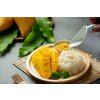 fresh ripe mango sticky rice with coconut milk dark surface