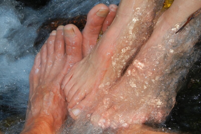 Barefoot in the cold water