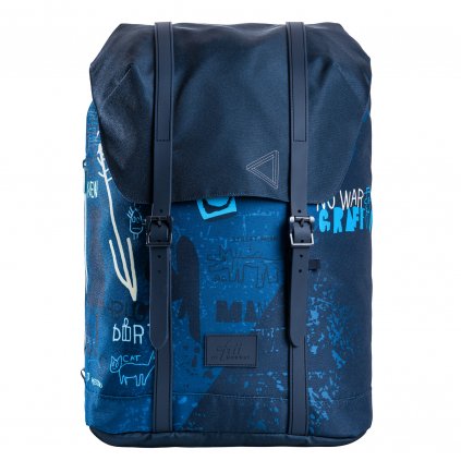 Ergonomic school backpack Frii of Norway 30L Blue grafitti