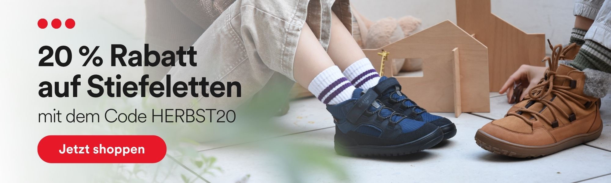 20 % Rabatt mit dem Code HERBST20 auf Stiefeletten. Und 10 % mit dem Code HERBST10 auf alles andere.