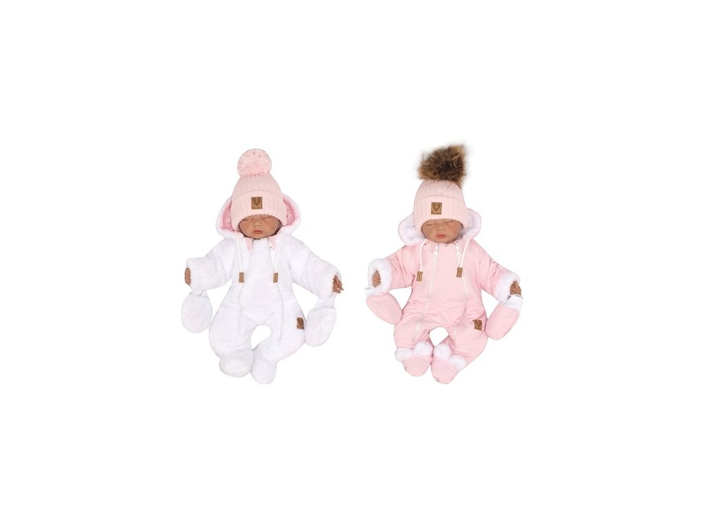 Z & Z Zimná obojstranná kombinéza s kapucňou + rukavičky, ružovo-biela (Farba biela, Veľkosť 68)