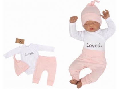 Z & Z 3-dielna súpravička body, tepláčky a čiapočka Loved - bielo/ružová (Farba bielo/ružová, Veľkosť 62)