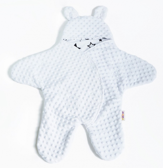 Baby Nellys Fusak, spacáček do autosedačky alebo kočíka s uškami, Minky - biely