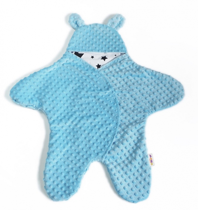 Baby Nellys fusak, spacáček do autosedačky alebo kočíka s uškami, Minky - sv. modrý