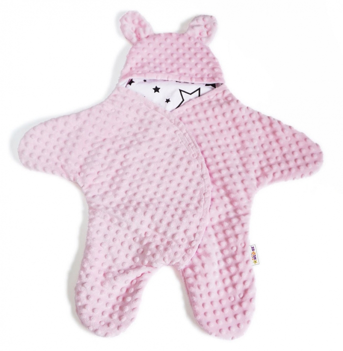 Baby Nellys fusak, spacáček do autosedačky alebo kočíka s uškami, Minky - sv. ružový