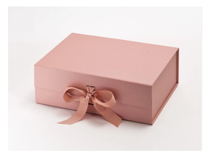 A4 hluboká růžově zlatá dárková krabička s vyměnitelnou stuhou