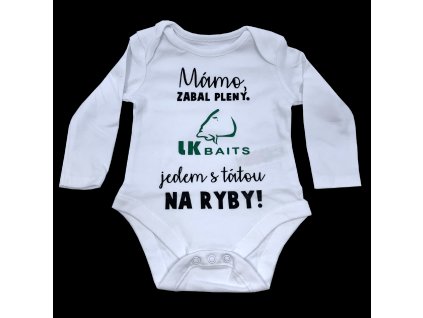 LK Baits body dlouhý rukáv 3-6 měsíců Mámo zabal pleny zelený nápis + Sleva 10% za registraci